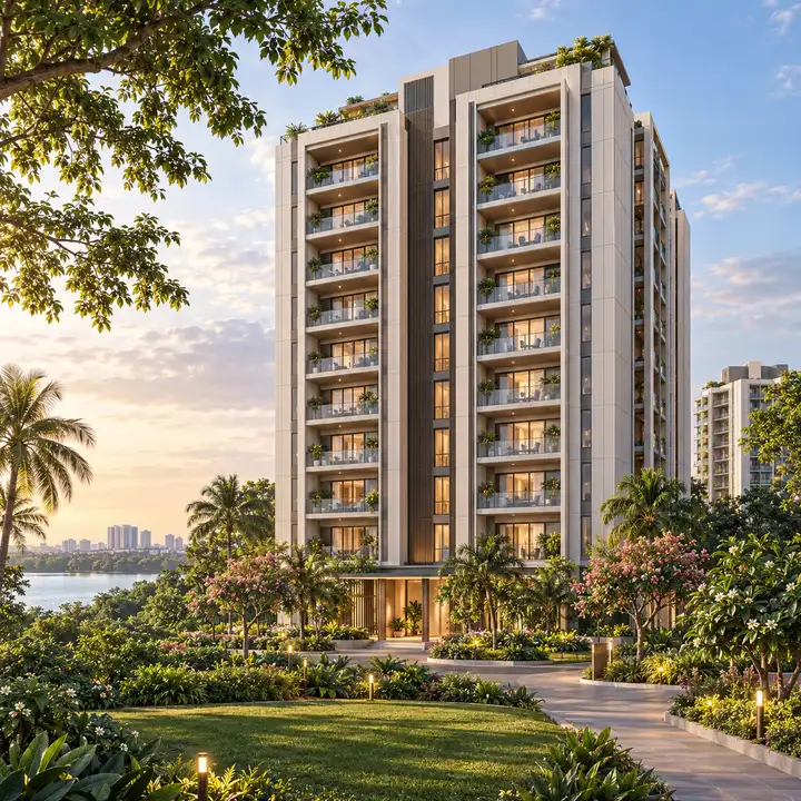 Adarsh Urbanite residential tower of ground plus 13 floors with balconies, artist's impression Adarsh Urbanite residential tower of ground plus 13 floors with balconies, artist's impression